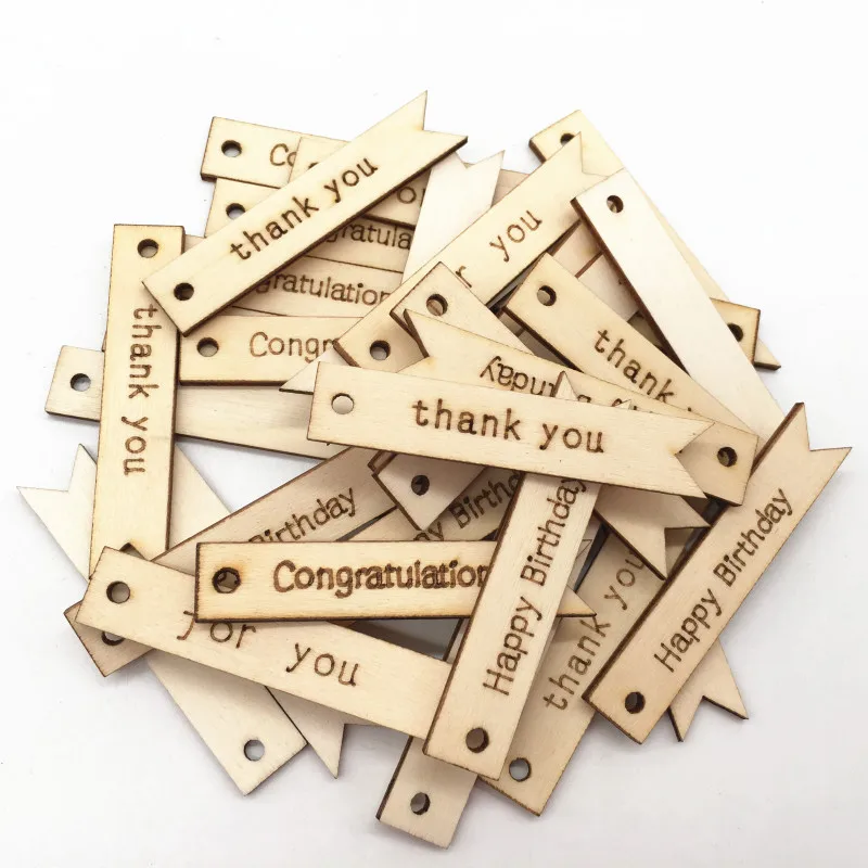 

40pcs Printed Thank You Wooden Tags Wooden Craft Shape Hanging Tags Embellishment for Craft Home Wedding Party Ornament DIY