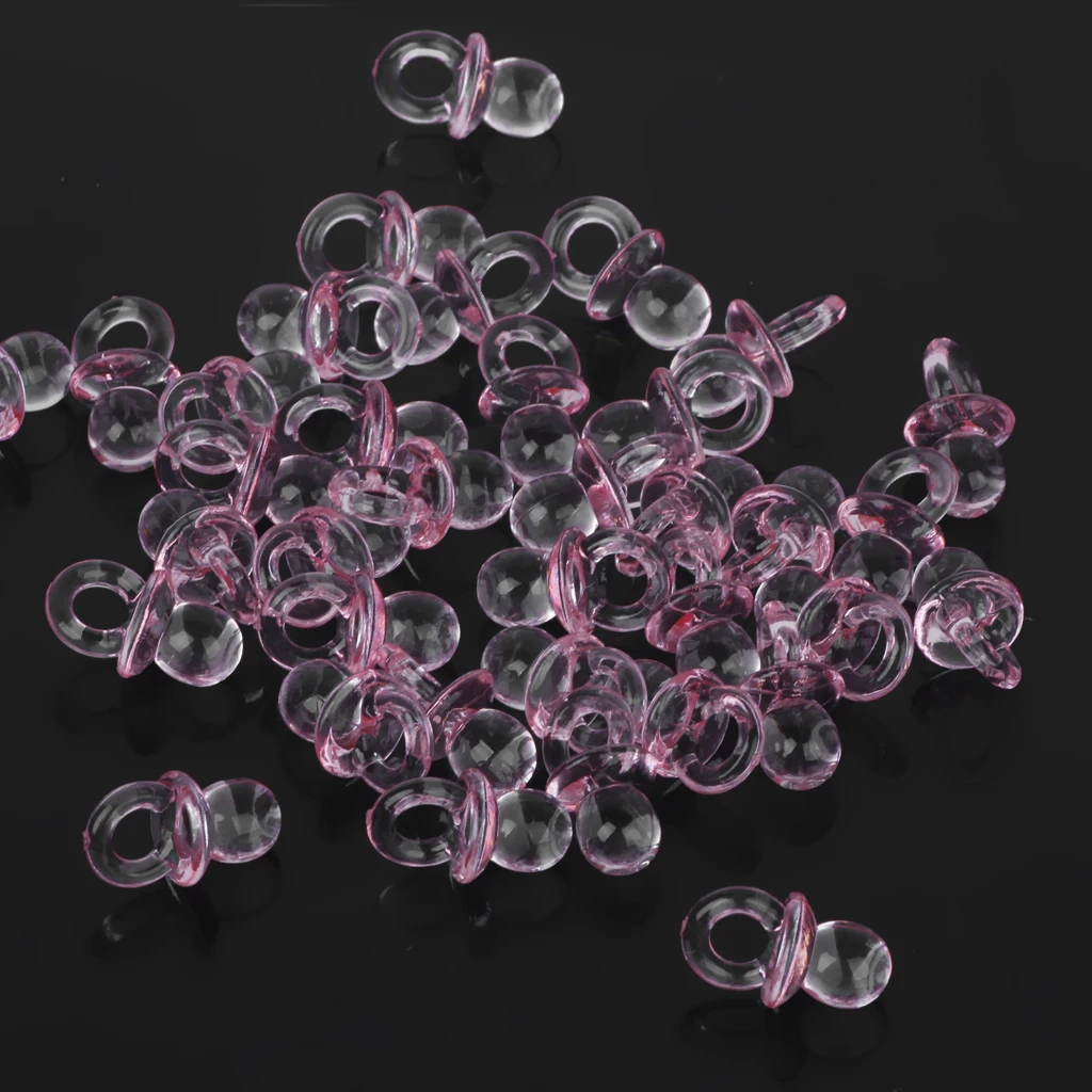 50pcs Pink Acrylic  Mini Dummy Pacifier For Girl Baby Shower Party Favor Cake Decoration