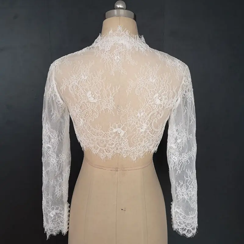 

Round-collar long-sleeve wedding dress, Lace Shawl dress,White Bridal Shawls Bolero Lace Custom Made Bride Wedding cape