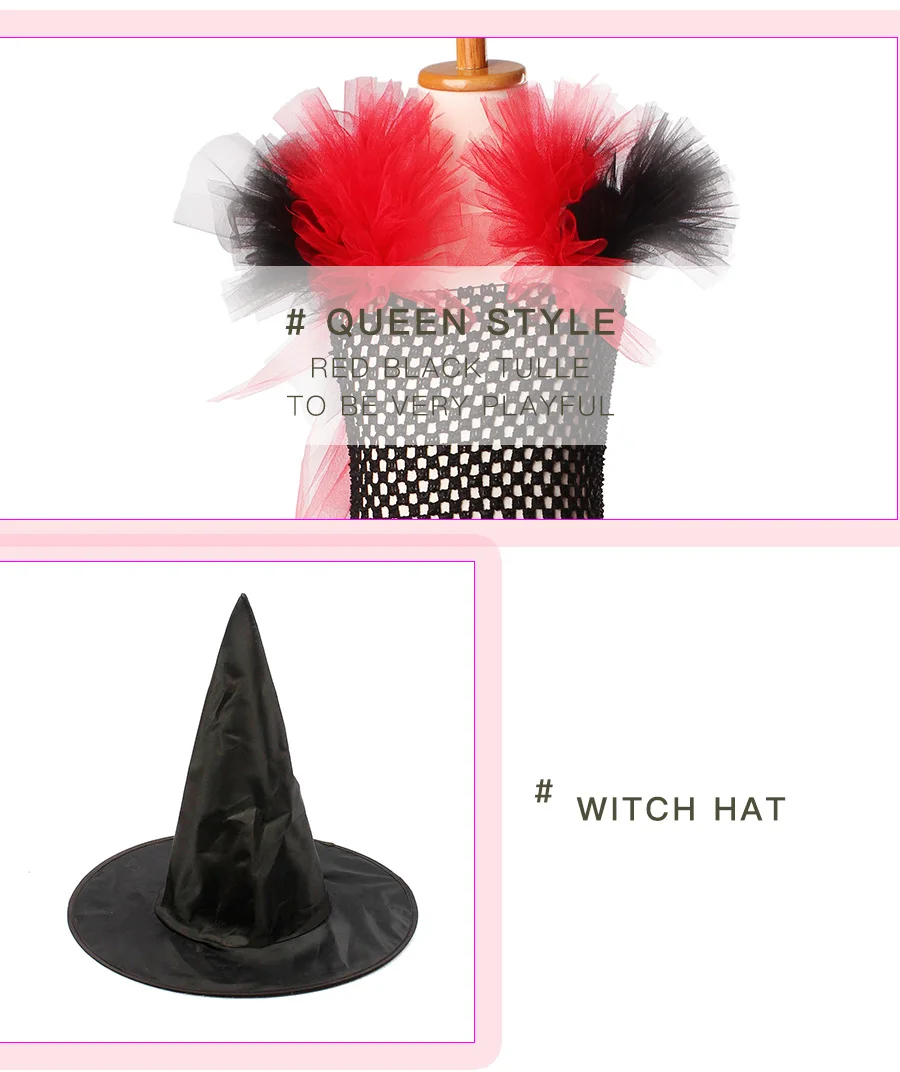 Evil Witch Girls Tutu Dress Kids Halloween Birthday Party Costume Bad Queen Princess Tutu Dress with witch Hat Photo Props (4)