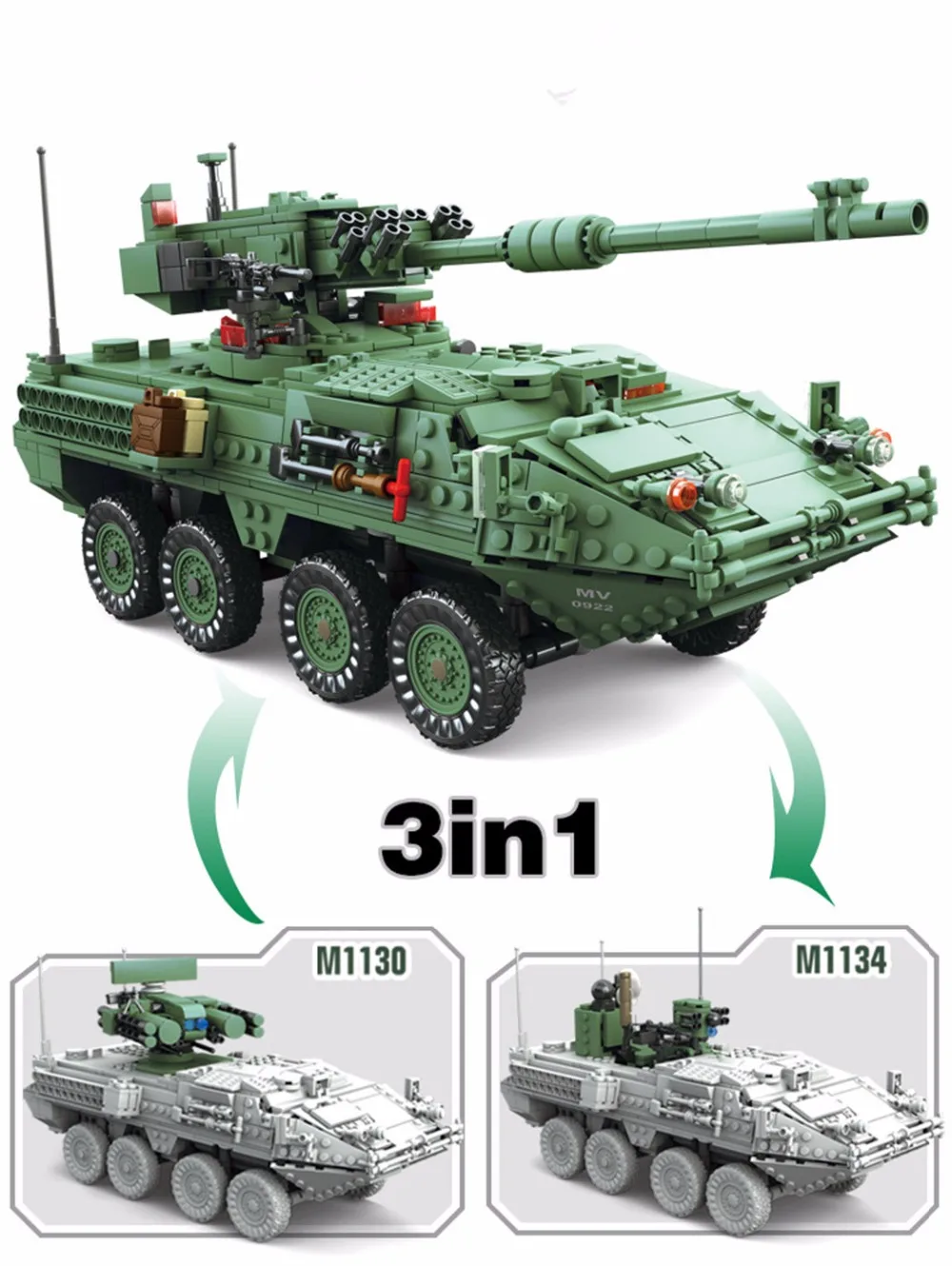 KAZI 10001 военная техника серия the Stryker M1128 MGS Модель Строительный блок Набор классический танк образование игрушки для детей