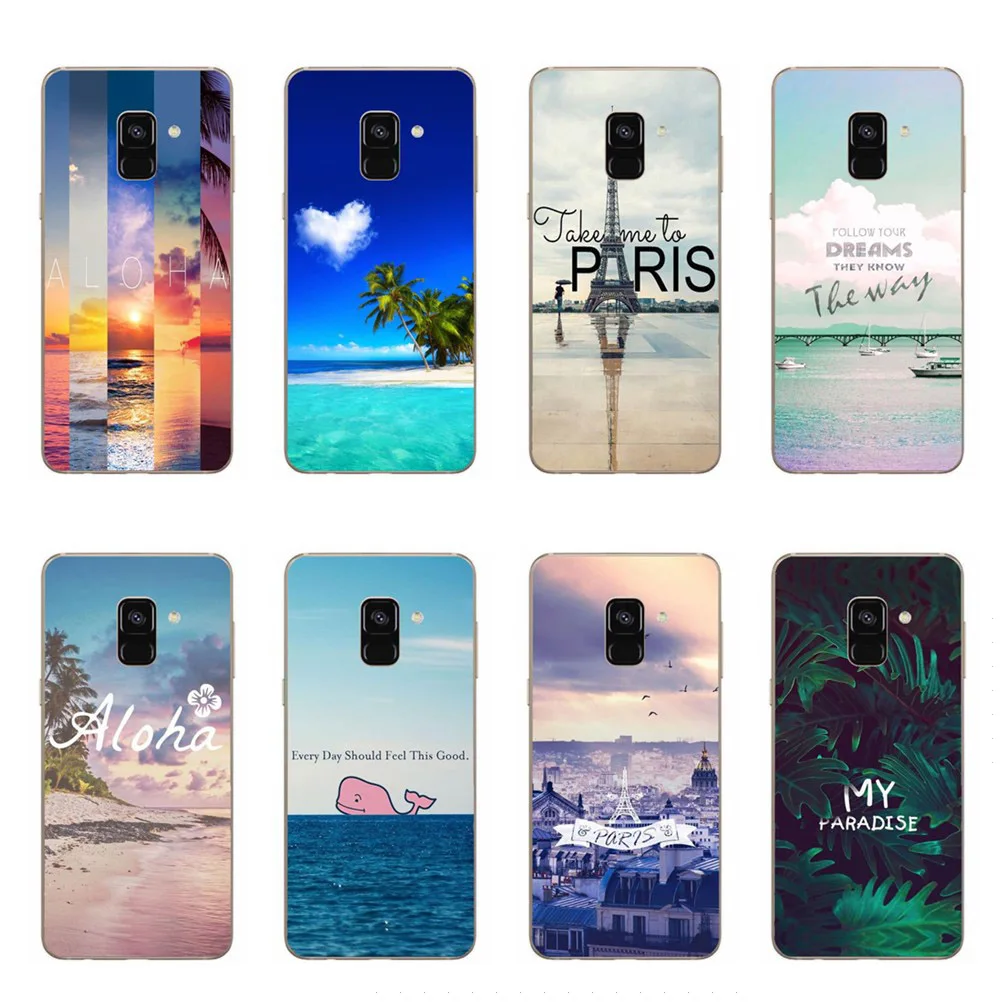 Phone Case For Funda Samsung Galaxy A8 2018 Silisone Soft TPU Summer Beach Patter Cover Plus |