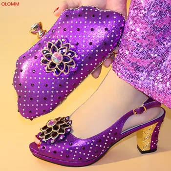 

OLOMM Purple color Italian shoes with matching bags for wedding italy Ladies Italian Shoes and Bag Set . N1-40