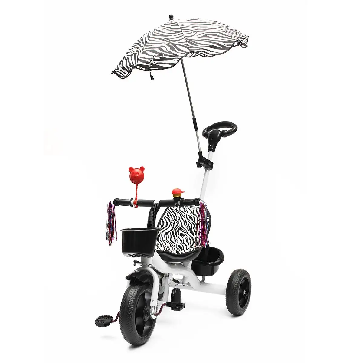 Baby Kids Toddler Trike Parent Handle Push Along TricycleDIY Bicycle Bike Walker New Infant Gift Indoor Outdoor With Umbrella - Цвет: Белый