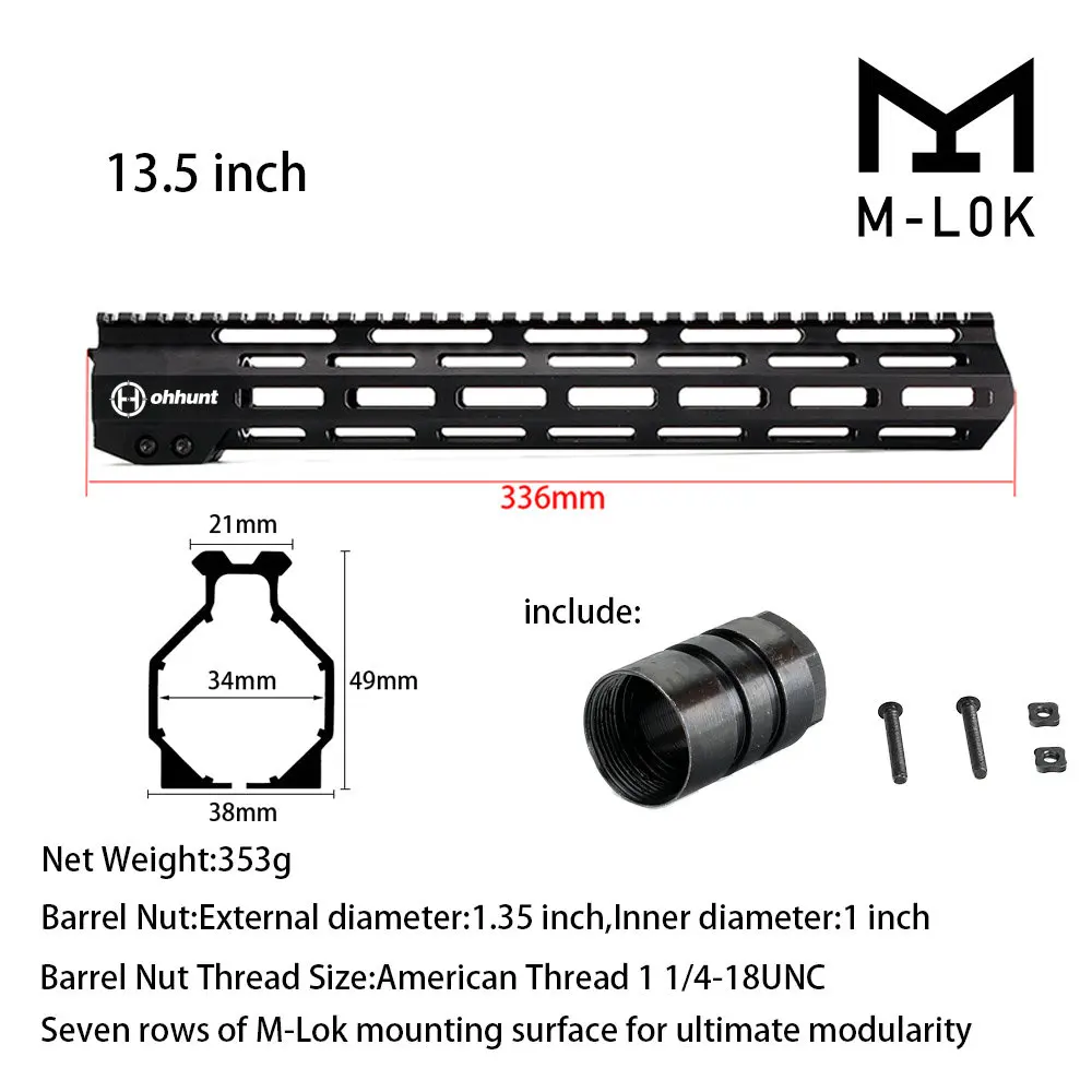 " 9" 1" 12" 13," 15" 1" дюймовый AR15 свободном M-LOK цевье для винтовки для охоты тактический прицел крепление w Сталь гайка - Цвет: MIDG-13.5CUN