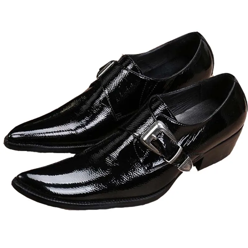Лидер продаж; итальянские Мужские модельные туфли с острым носком; мужские свадебные туфли из натуральной кожи; Роскошные Брендовые мужские свадебные туфли на высоком каблуке с пряжкой