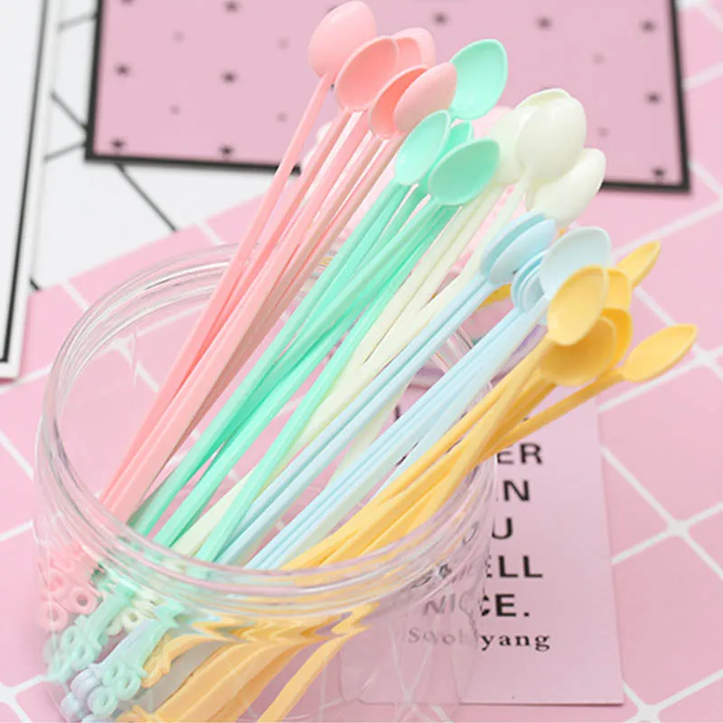 

30Pcs Coffee Tea Spoon Portable Kitchen gadget Disposable Mini Ice Cream Dessert tool Long Handle Plastic spoon Party Supplies