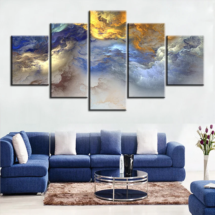 

5 pc Set blue yellow grey abstract cloud NO FRAME Oil Painting Canvas Prints Wall Art Pictures For Living Room Decorations