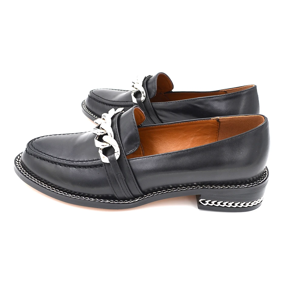 2018-Black-Genuine-leather-Silver-Metal-Chains-Flat-Shoes-Women-Square-low-heel-Round-toe-Slip (1)