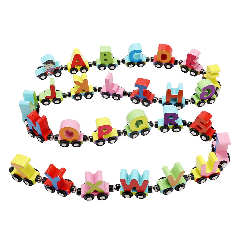 Красочный деревянный поезд фигурка модель игрушка с алфавитным номером деревянные буквы поезд обучающая сборная игрушка набор - Цвет: 1-26 letter