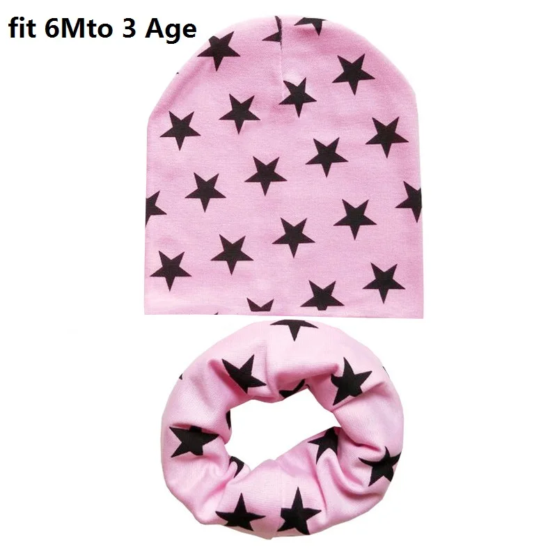 Для детей от 0 до 12 лет, детская шапка, сезон осень-зима, вязаная крючком, детская шляпа, шарф для девочек и мальчиков, детская шапка из хлопка, детская шапка - Цвет: Pink stars S