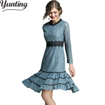 

Lace Dresses Women Fashion Hollow Out Sexy Patchwork Vintage Sping Work Casual Party Dress Plus Size Vestidos