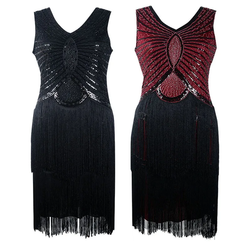 Women Vintage 1920s Sequin Fringe Charleston Dress Great Gatsby Sexy