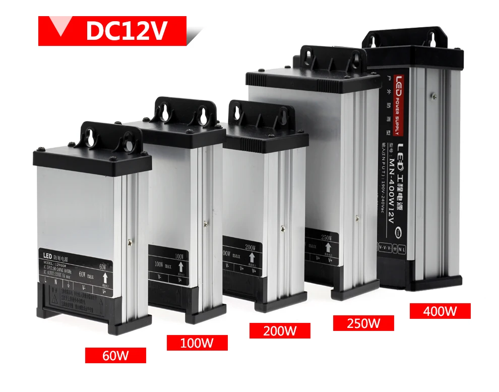 Светодиодный наружный источник питания с защитой от дождя DC12V/DC24V AC190-240V 60 Вт 100 Вт 200 Вт 250 Вт 400 Вт Светодиодный драйвер импульсный источник питания