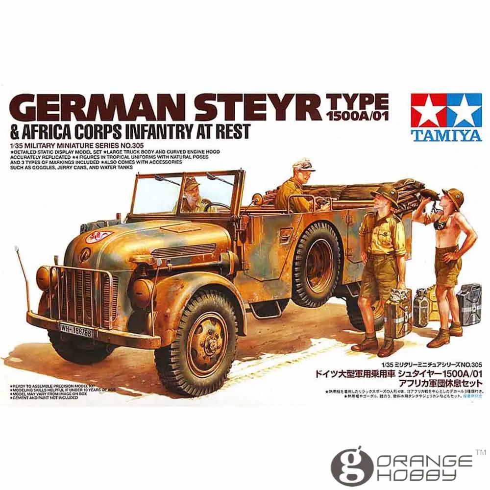 

Tamiya 35305 1/35 German Steyr Type 1500A/01 and Africa Corps Infantry At Rest Military Assembly AFV Model Building Kits