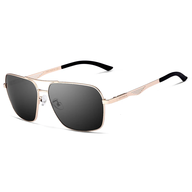 Мужские солнцезащитные очки VEITHDIA, винтажные прямоугольные очки с поляризационными стеклами, модель 2459 - Цвет линз: Золотой