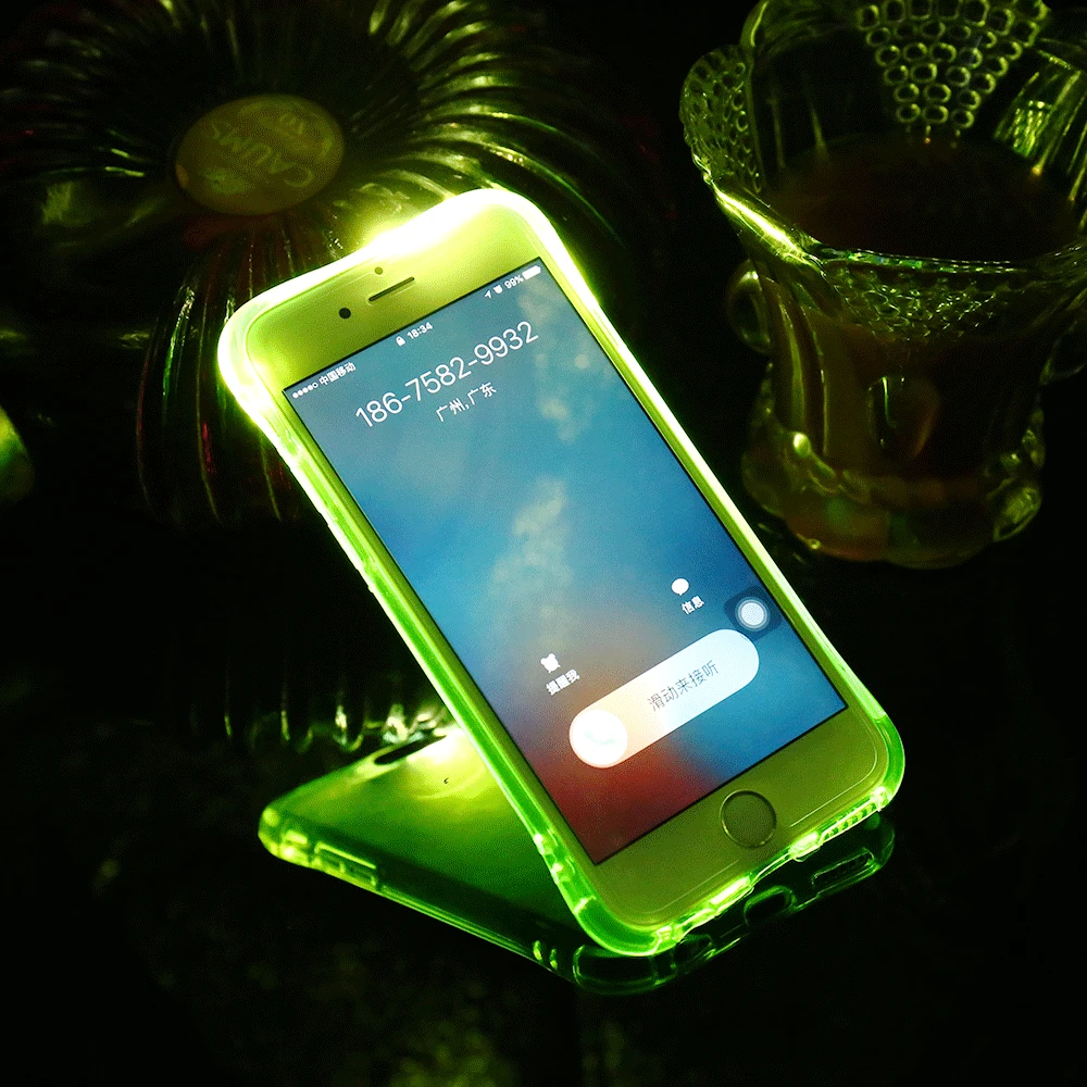 kisscase icin cagri iphone icin led isik durumda xr xs x flash iphone icin silikon kapak 11 pro max 6 6s 7x8 arti anti vurmak yumusak capa case for iphone light caseled lighting case