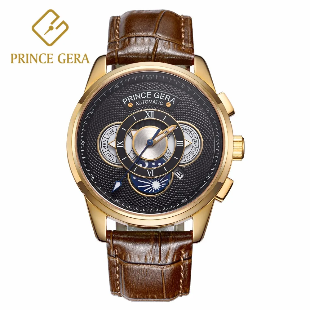Prince Gera Mechanical Luxury 18k Gold Three With Calendar Automatic S prince gera mechanical luxury 18k gold three with calendar automatic s