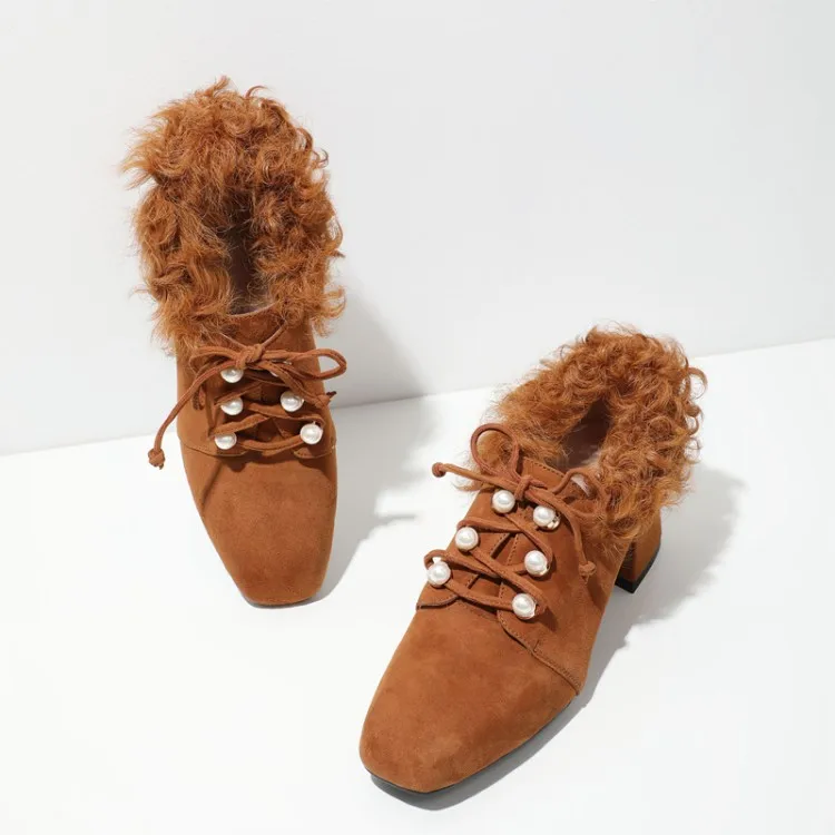 

MLJUESE 2018 women ankle boots cow Suede black color fur high heels autumn pigskin ankle boots female boots women boots
