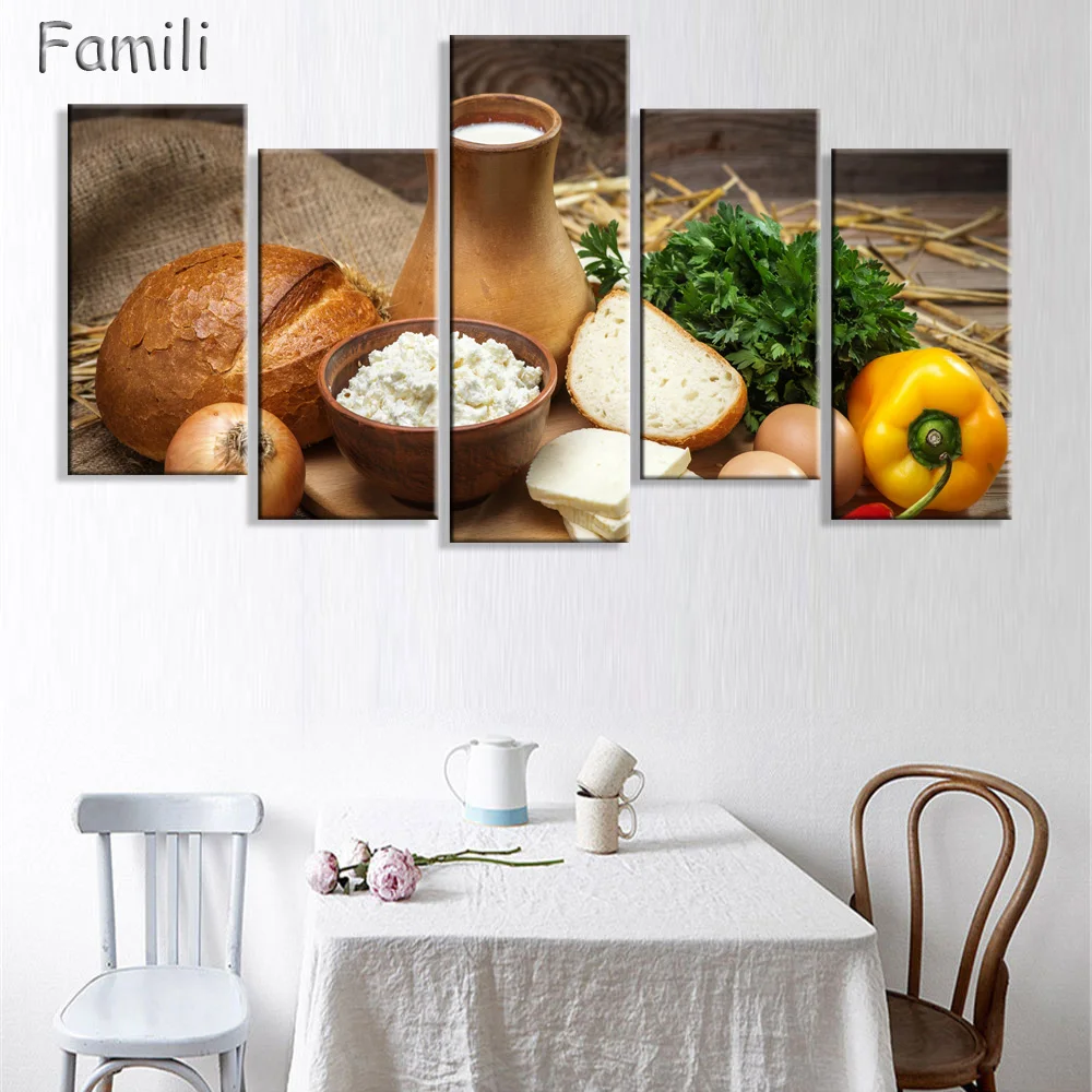 

5pcs Food And Fruit And Retro Cup Of Modern Canvas Print Painting Wall Art Picture For Kitchen Room Decoration Artwork Unframed