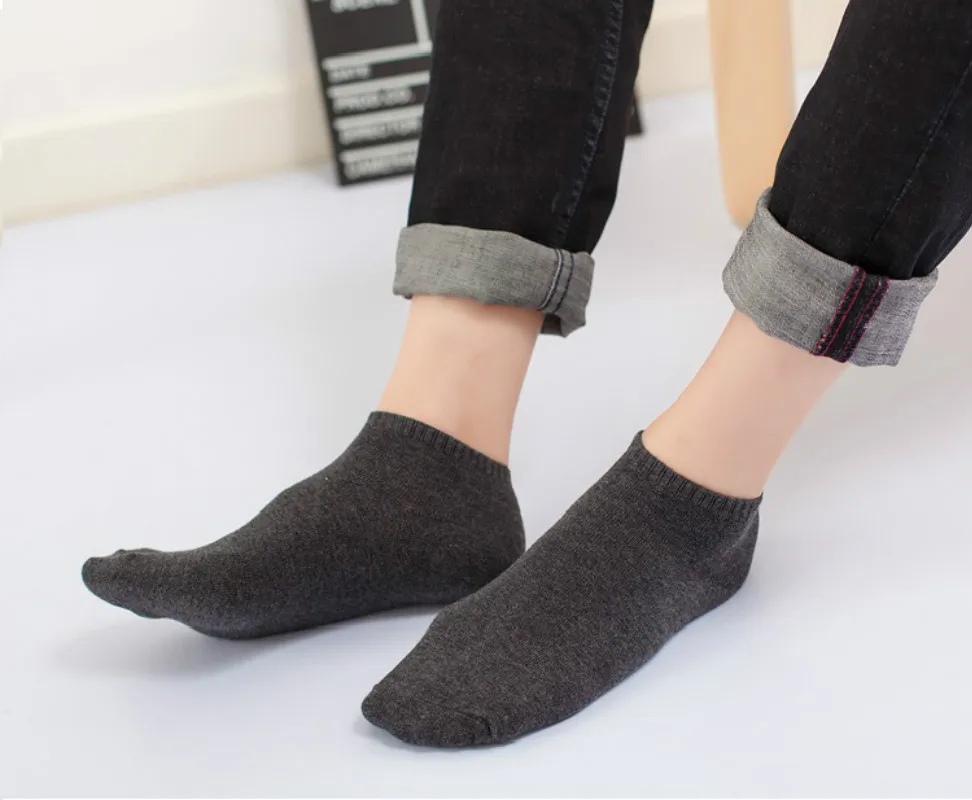 100 Cotton Black Men Short Socks Simple Soft Elastic Solid Ankle Socks
