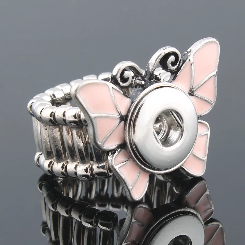 

Vintage Butterfly DIY elastic adjustable snaps ring fit 12mm metal xinnver snap buttons women's fashion jewelry Men's ring ZH038
