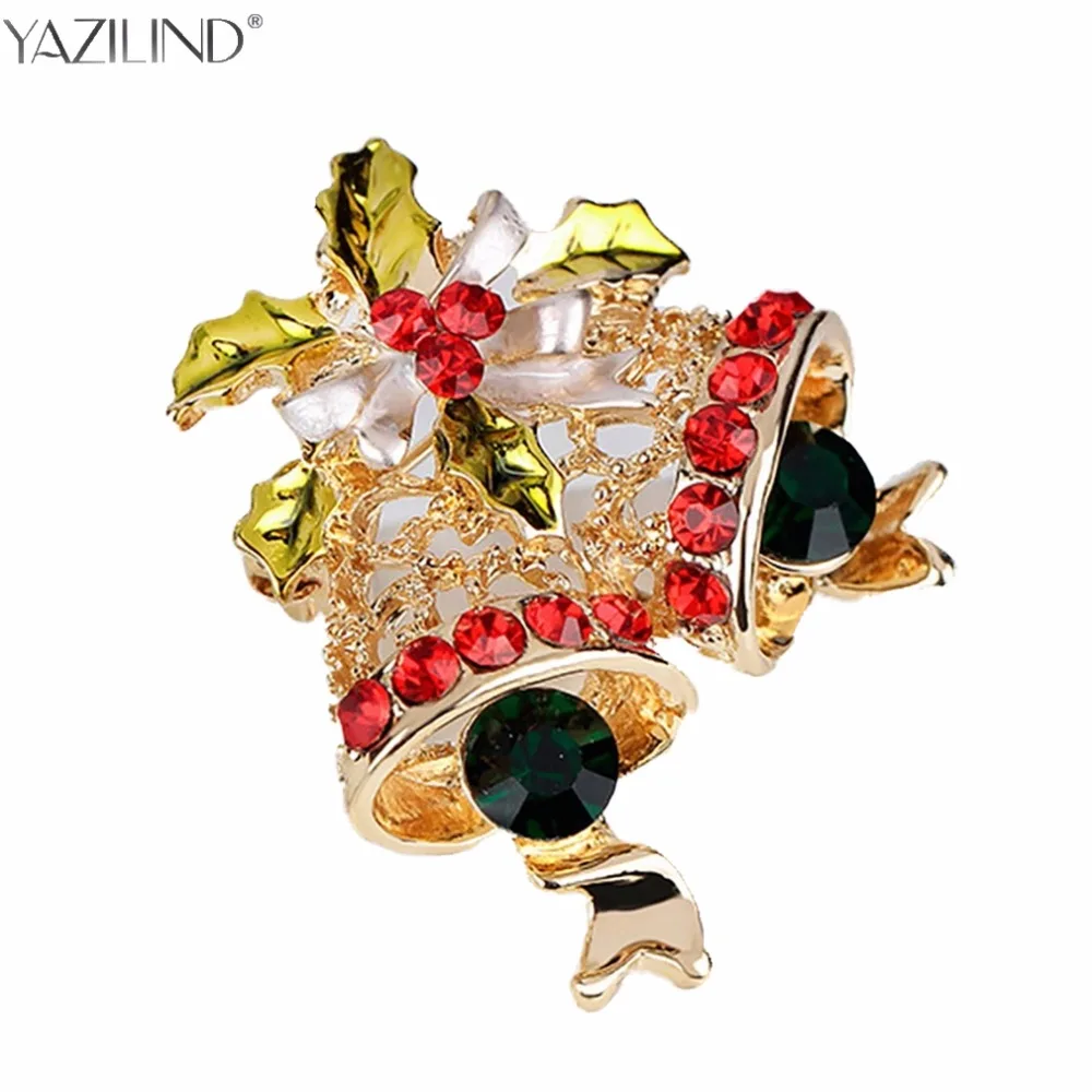 YAZILIND Fashion Rhinestone Christmas Bells Brooch Pins for Women
