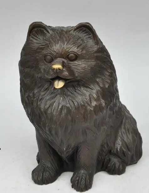 

S00327 Japanese fengshui bronze Lovely animal zodiac Spitz Silky Fox dog lucky statue B0403