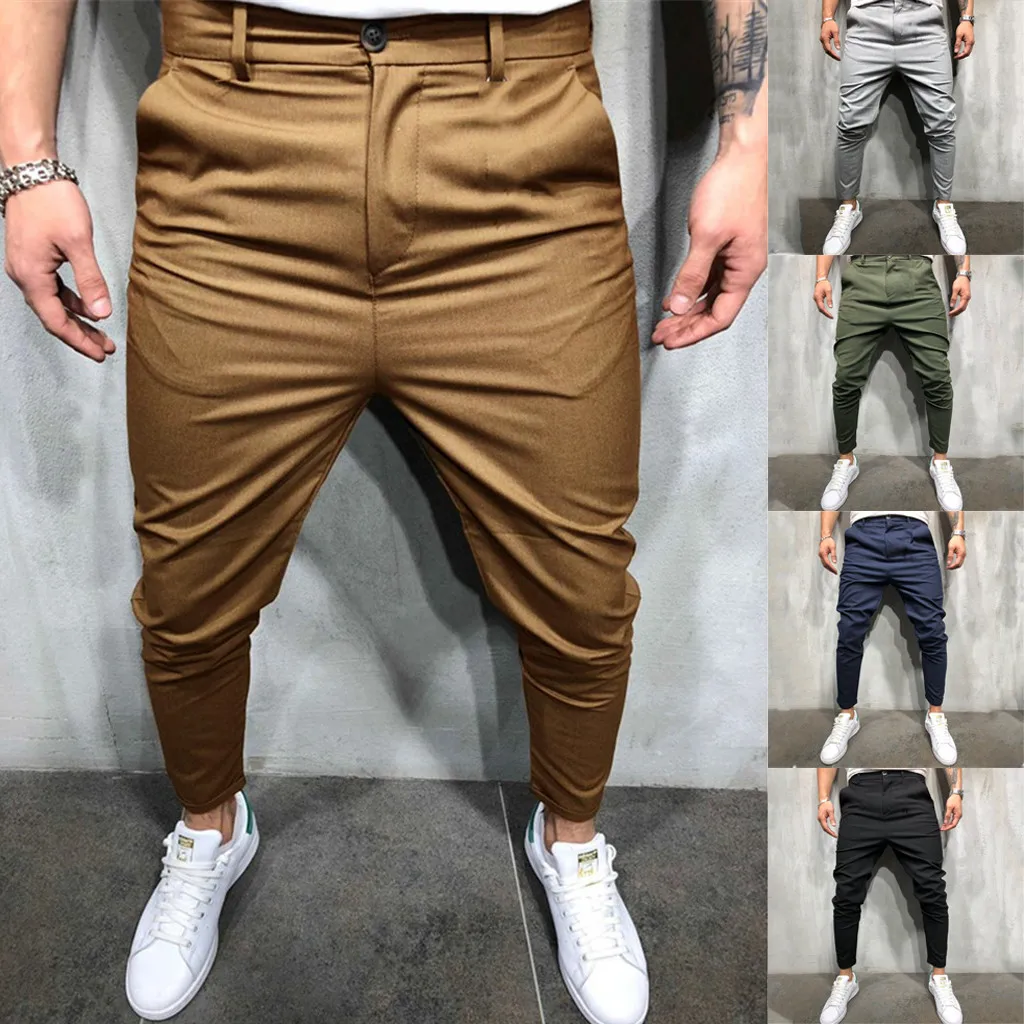 Pantalones hombre модная мужская тонкая чистая цветная повязка повседневные смарт-брюки на шнурке erkek pantolon