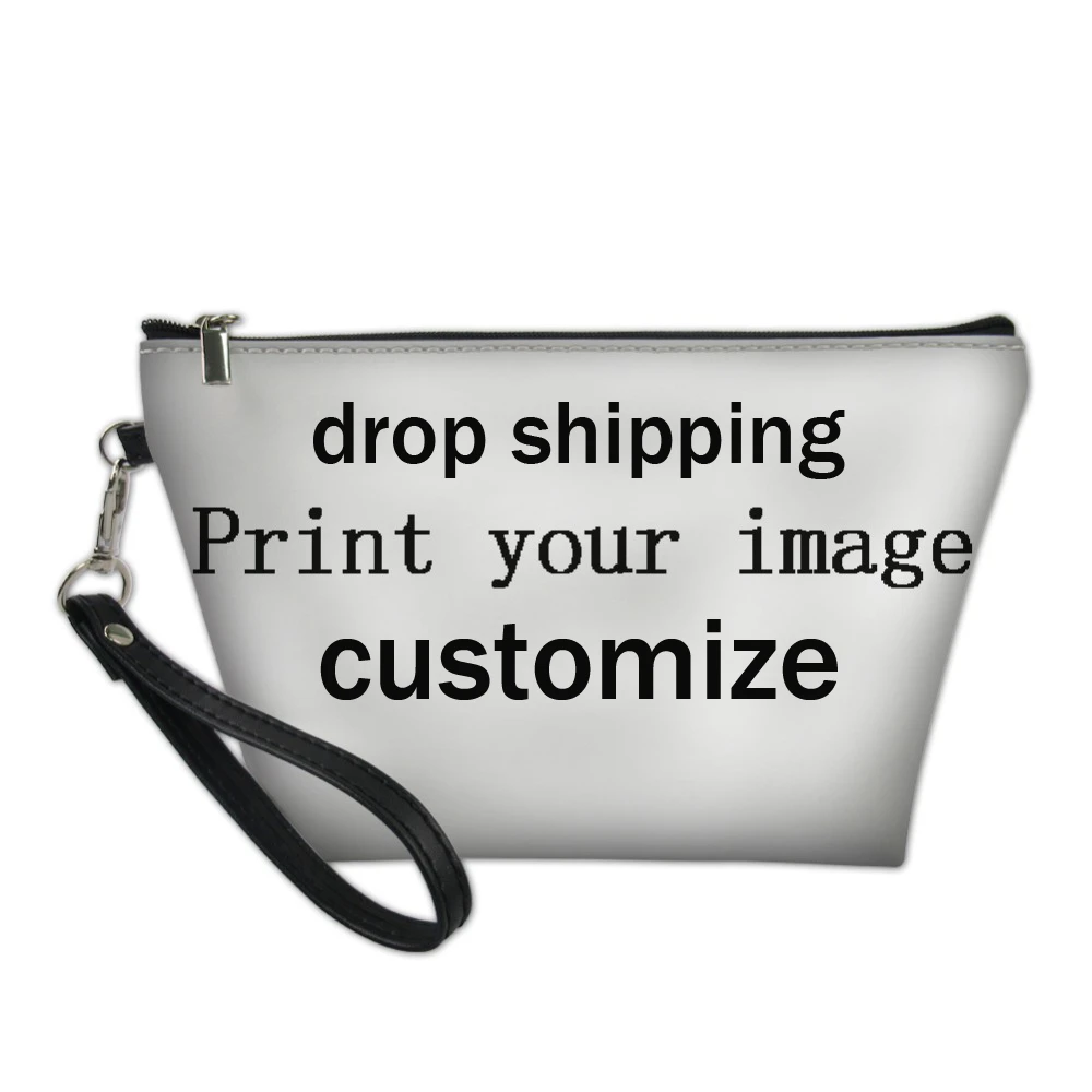 

ELVISWORDS Custom Small Make Up Bag Leather Cosmetic Bags for Women Organizer Female Ladies Wash Toiletry Bags Makeup Case