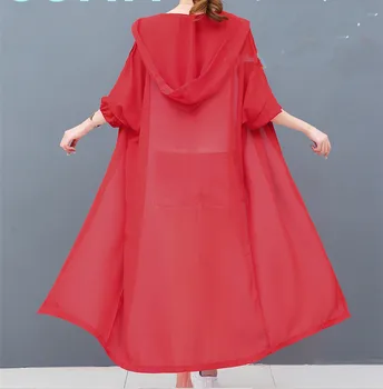 

Long and medium-sized sunscreen shirt for women with a hat and sunscreen jacket with a chiffon sunscreen cardigan for the beach