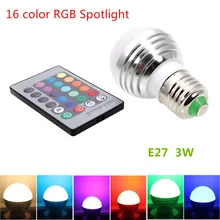 Новинка 220 В/110 В RGB лампа RGB светодиодный светильник E27 3 Вт Светодиодный светильник Светодиодный точечный светильник Точечный светильник 16 цветов с регулируемой яркостью
