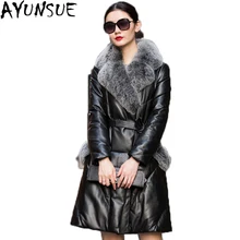 AYUNSUE, новинка, брендовая куртка из натуральной кожи, женские пальто, натуральный Лисий мех, утиный пух, Женская куртка из овчины, большие размеры LX921