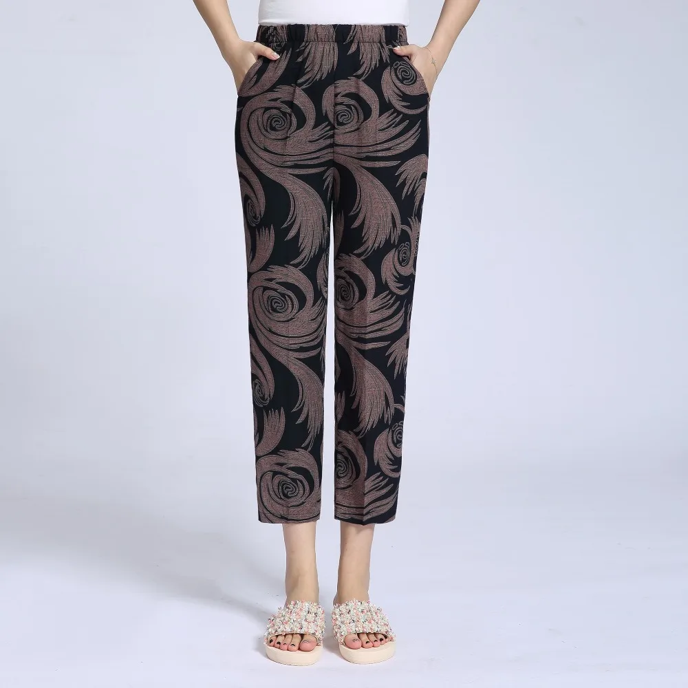 Woman Summer Cropped Pant Oriental Floral Pattern Print Cotton Crop Trouser Female Casual Elastic Band Waist Pantalones Mujer XL Woman Summer Cropped Pant Oriental Floral Pattern Print Cotton Crop Trouser Female Casual Elastic Band Waist Pantalones Mujer XL