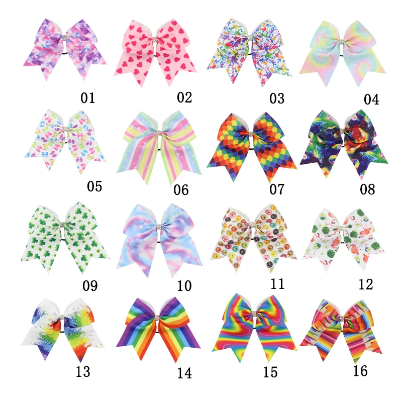 Large Colourful Boutique Rainbow Striped Bows Hair Elastics Hair Rubber Bands Kids Girls Hairbands Hair Accessory (5)