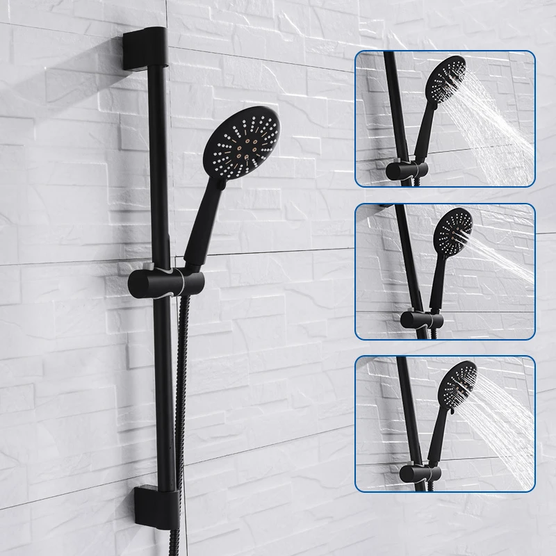 Barra deslizante de ducha ajustable, accesorio negro 3 con manguera de montaje en pared, Envío Gratis|Barras de ducha deslizantes| - AliExpress