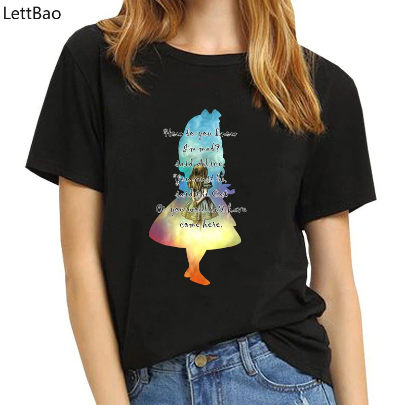 

New Summer top Hip Hop Gothic plus size women Clothes 2019 Alice In Wonderland vogue T Shirt Funny Custom Print tumblr T-shirt
