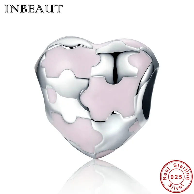 

INBEAUT New Original 925 Sterling Silver Heart Puzzle Pieces Charm for Snake Bracelet Chain Pendant Bead fit Trendy Bracelet