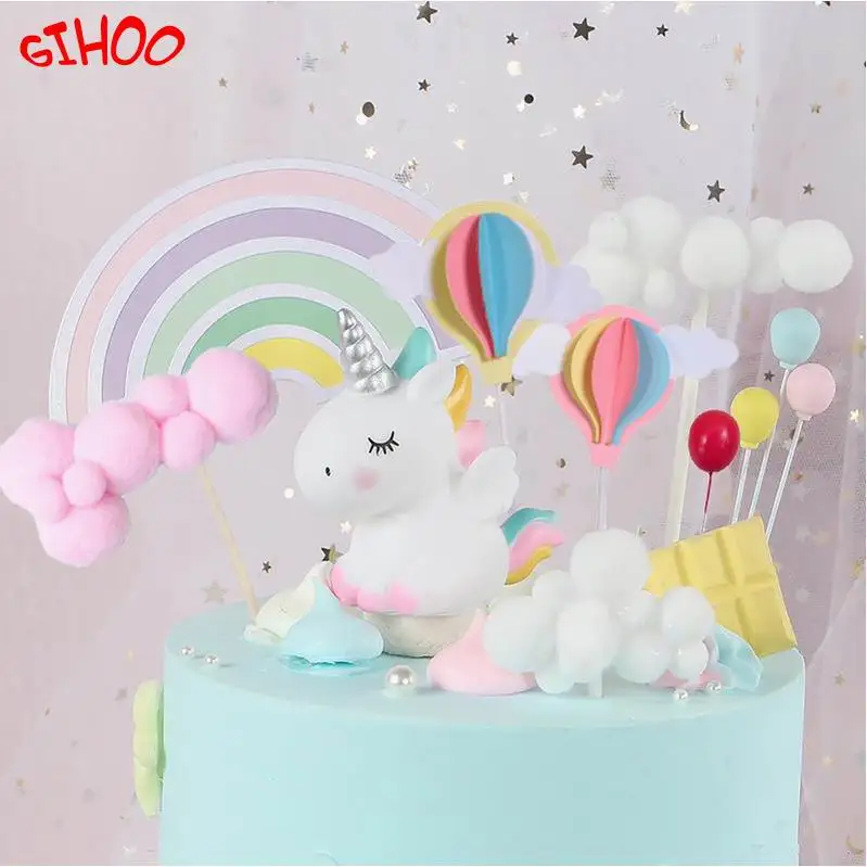 

Rainbow Unicorn Cake Topper Cloud Cake Flags Birthday Kids Favors Cake Decoration Cupcake Topper for Wedding Dessert Table Decor