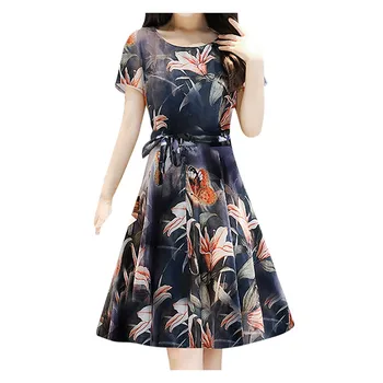 

KLV 2019 summer dress Womens latest fashion платье Half Sleeve Loose dress free shipping D4