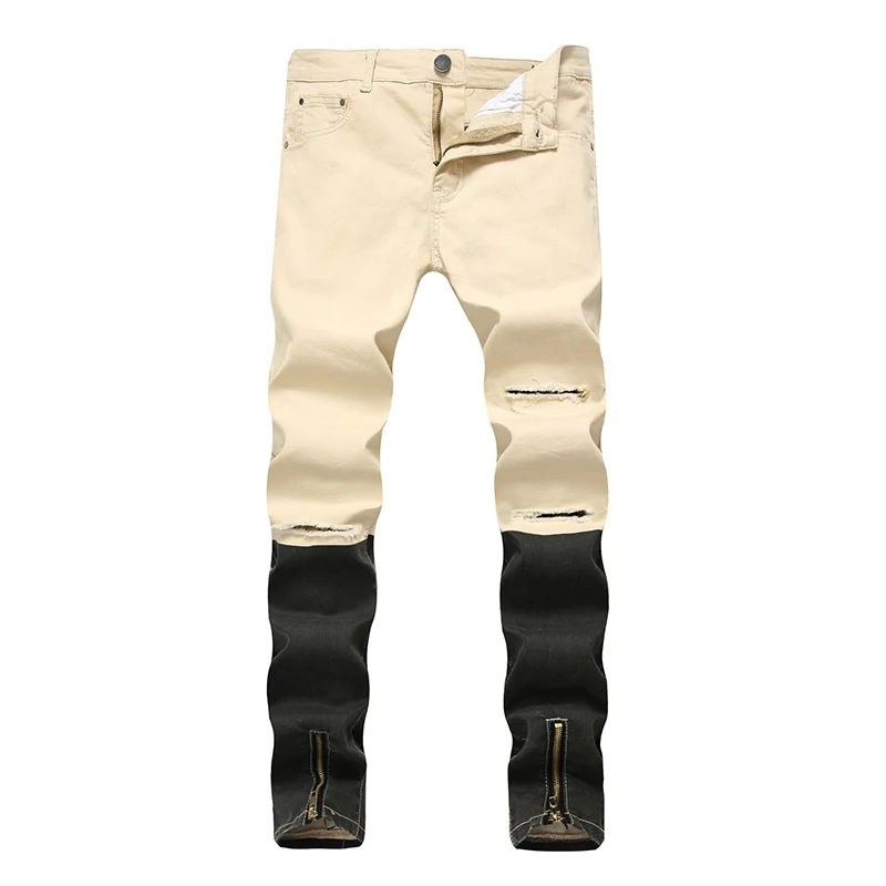 Idopy, панк стиль, черные и белые повседневные мужские хип-хоп байкерские джинсы, для ночного клуба, облегающие, с принтом, на молнии, штаны для бега для мужчин - Цвет: Khaki