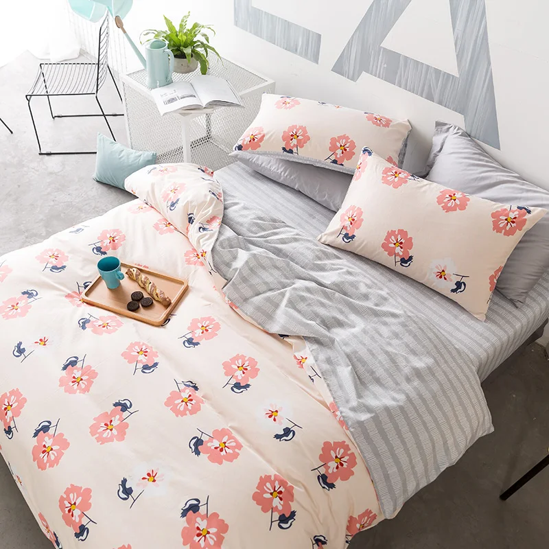 Waliicorners Cartoon 100% Cotton Bedding Set cute cat Duvet Cover Sets Soft Bed Linen Flat Bed Sheet Set Pillowcase 4PCS bed cover 46 5T6A5935