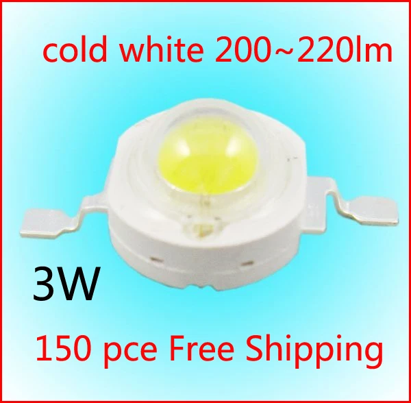 

150PCS 3W High power led Source cold white 5800-6500K 350mA DC3.00-3.5V 200-220LM Factory wholesale Free Shipping