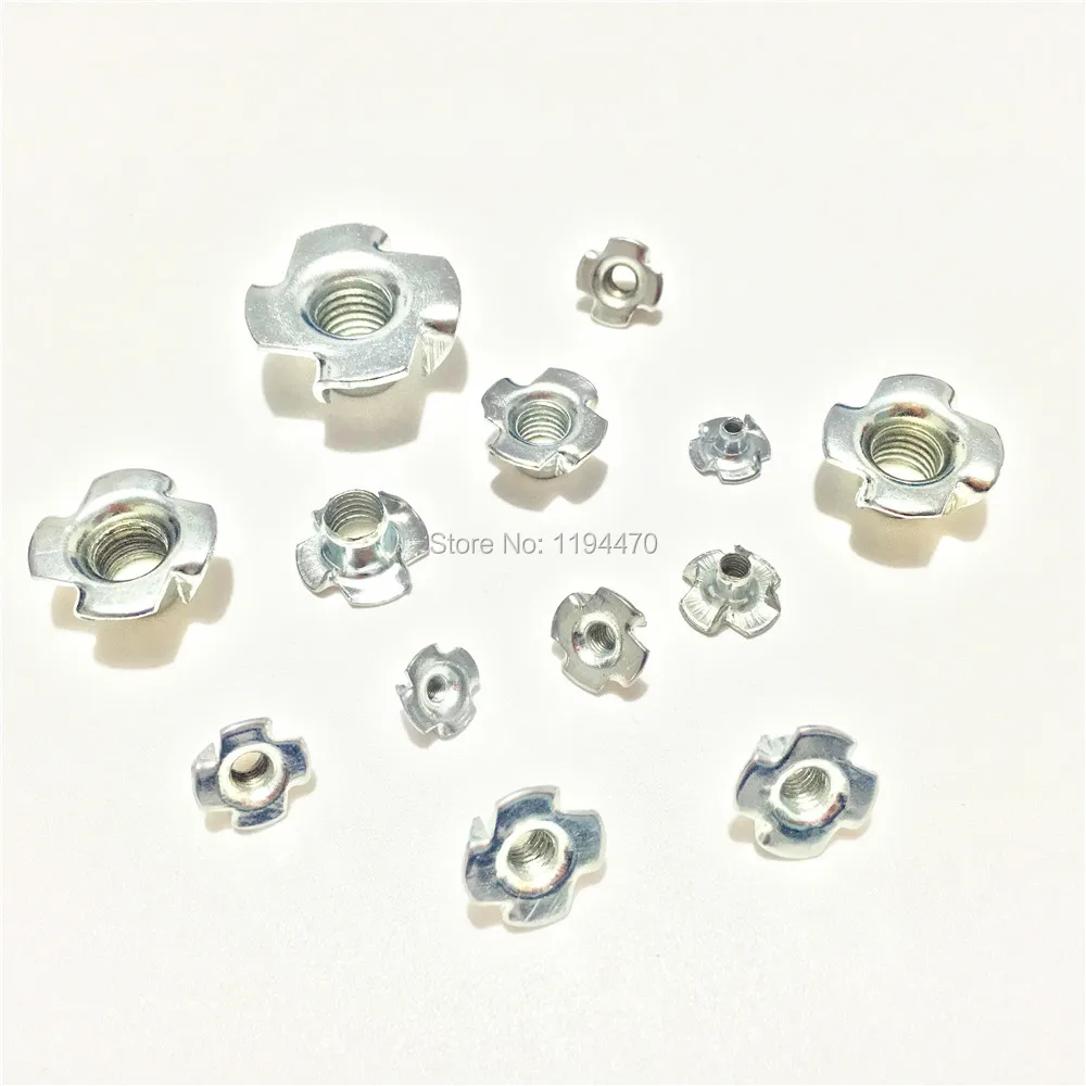 

100pcs M6 Metric Zinc Plated Carbon Steel T Nuts 4 Prongs Knock In Wood Captive Nut Insert Nut Furniture Nut