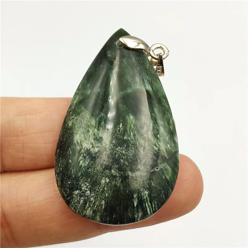 

Necklace Pendant Natural Green Seraphinite 41x25x8mm Size Fashion Lady Woman Female Gift Jewelry Water Shape Gemstone Pendant