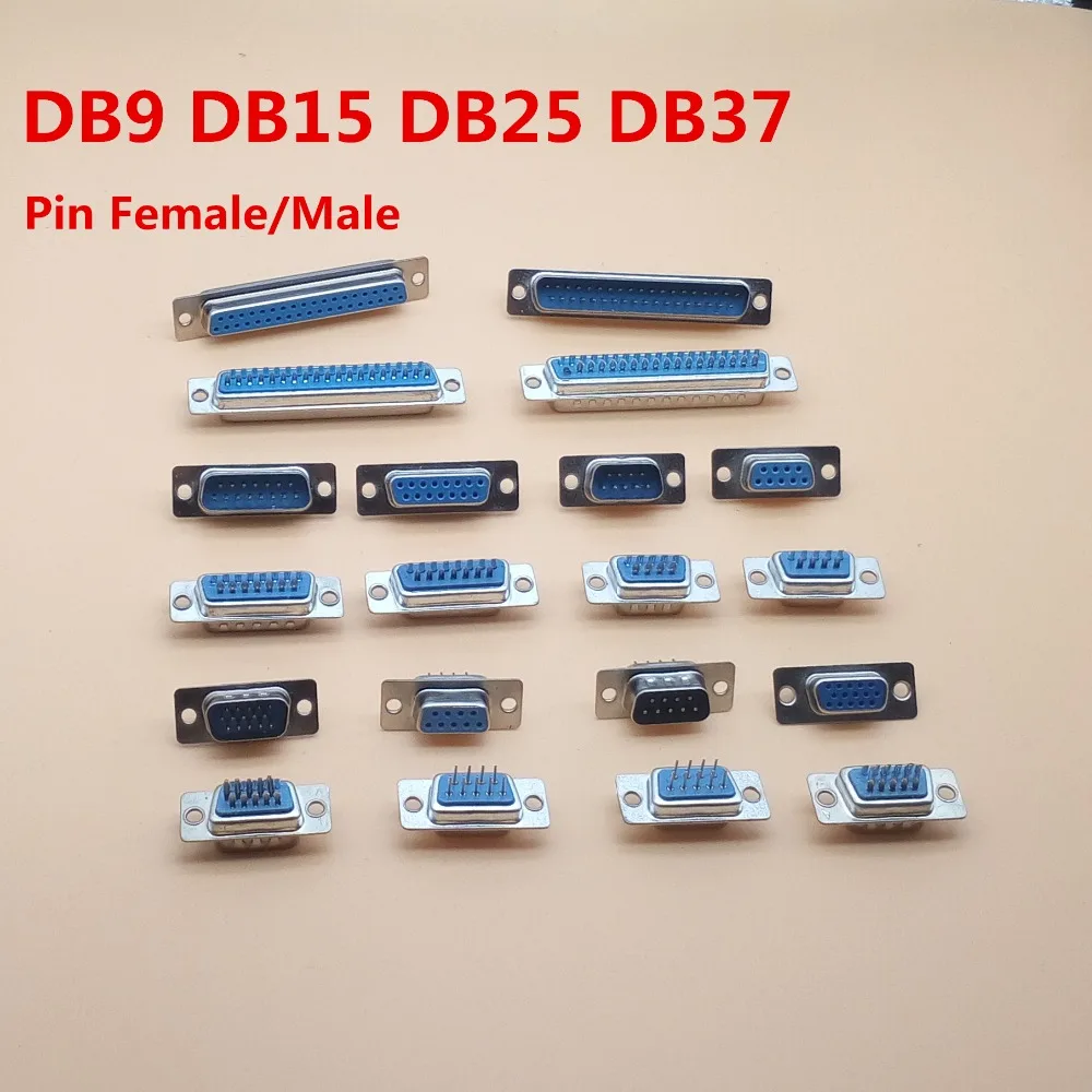 

10Pcs DB9 DB15 DB25 DB37 Hole/Pin Female/Male Blue Welded Connector RS232 serial port socket DB adapter