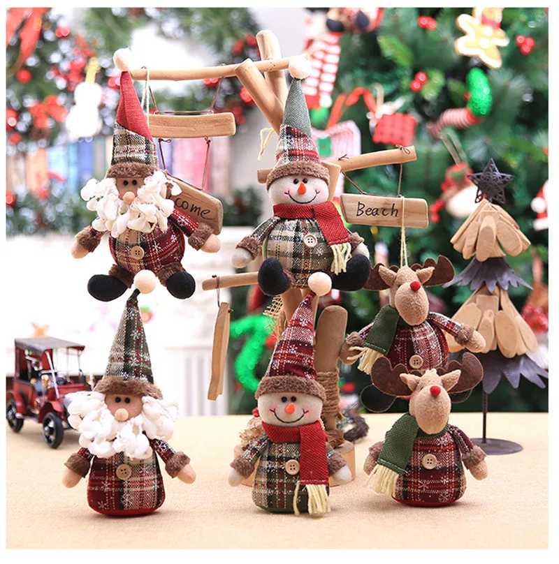 

2019 Merry Christmas Tree Ornaments Cartoon Christmas Doll Children Snowflake Plaid Santa Claus Elk Doll for Home New Year Gifts