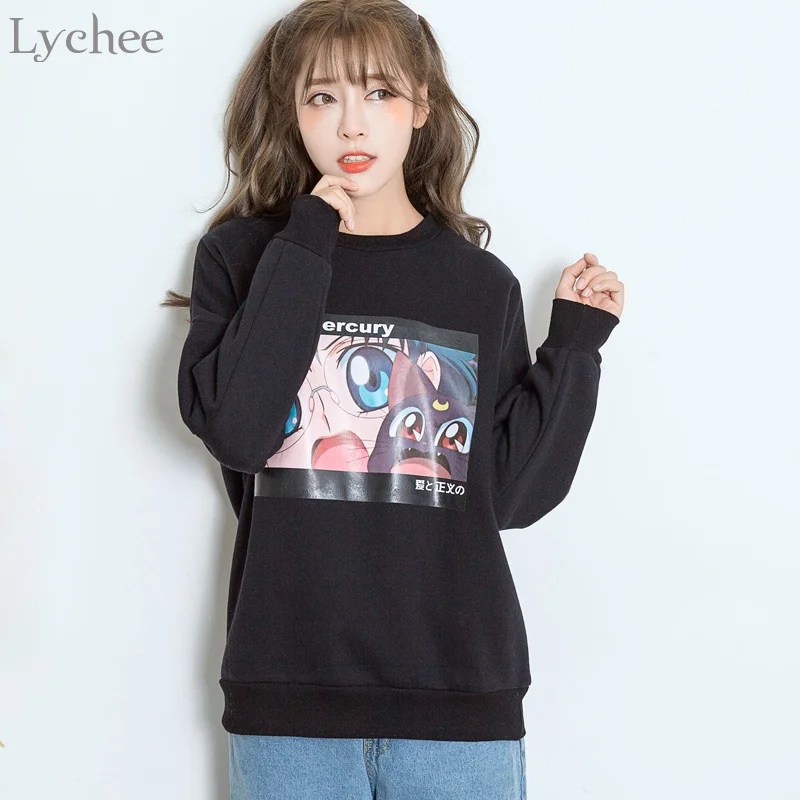 Женский свитшот Lychee в стиле Харадзюку с принтом Сейлор Мун осенне зимний