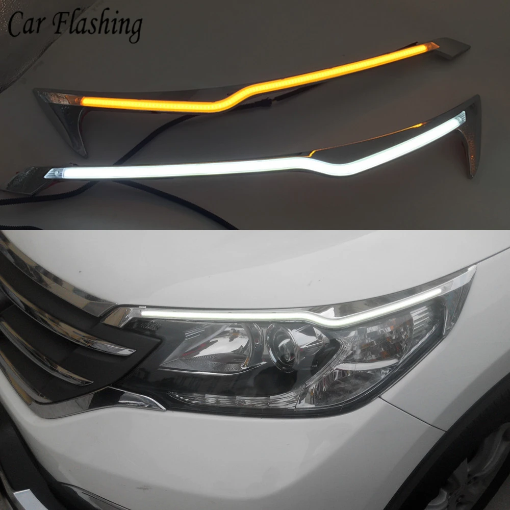 

Car flashing 2pcs Car Headlight LED Eyebrow Daytime Running Light DRL With Yellow Turn Signal Light For Honda CRV 2012 2013 2014