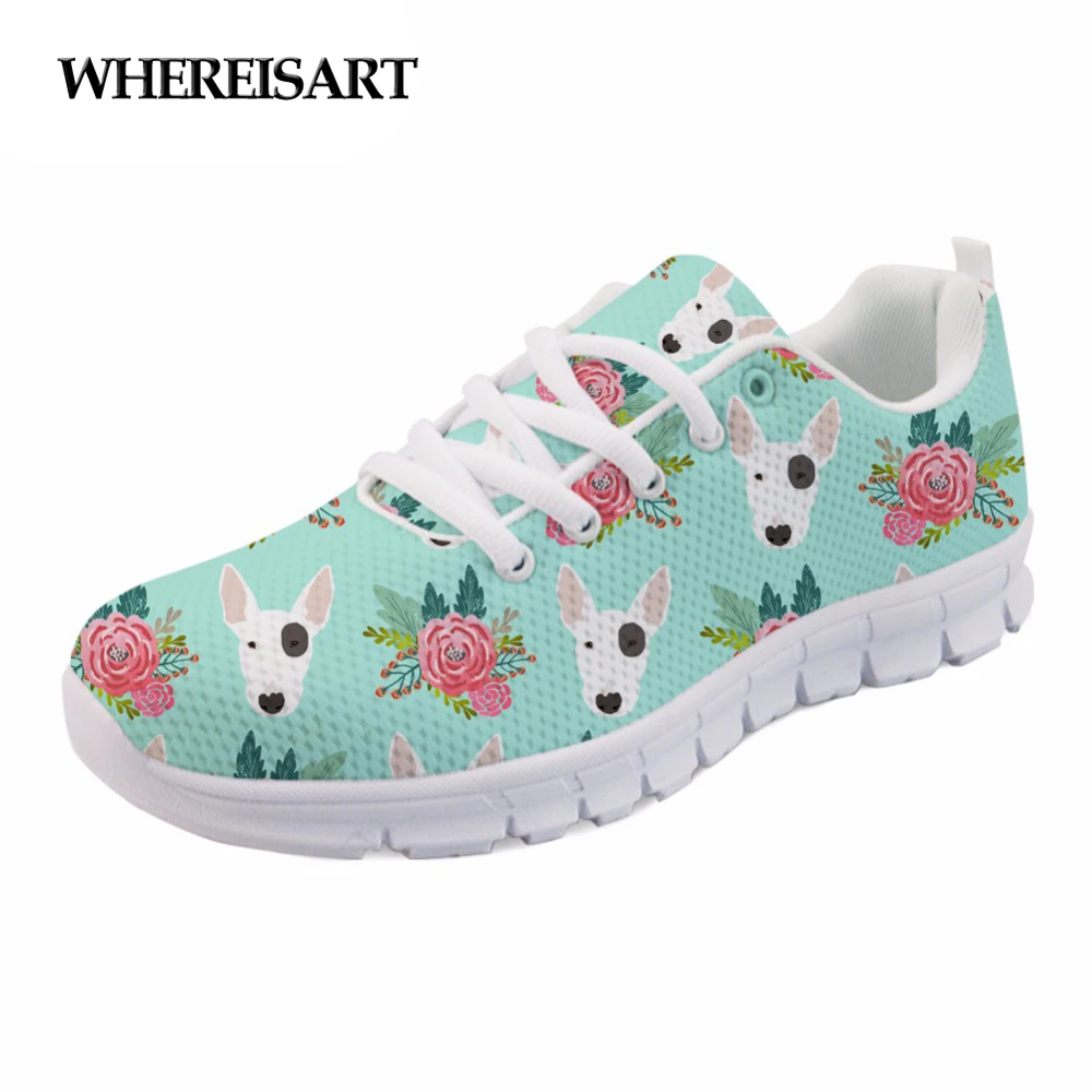 

WHEREISART Fashion Women Spring Shoes Animal Bull Terrier Printed Ladies Sneakers Casual Female Flat Lace-up Shoes Woman Zapatos